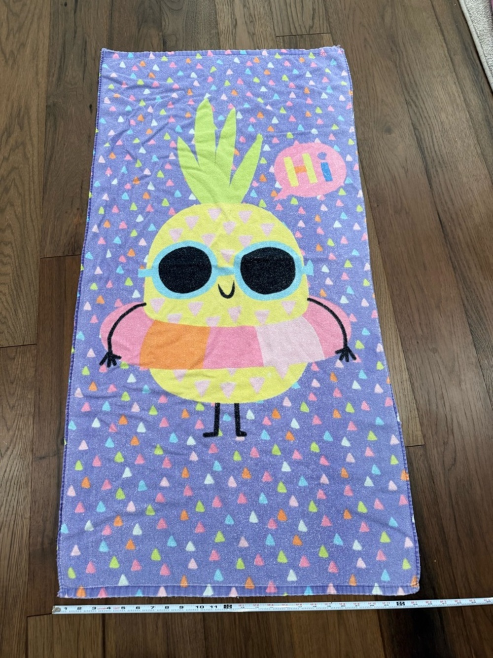 Kids Pineapple Beach Towel Purple with Sunglasses & Floatie